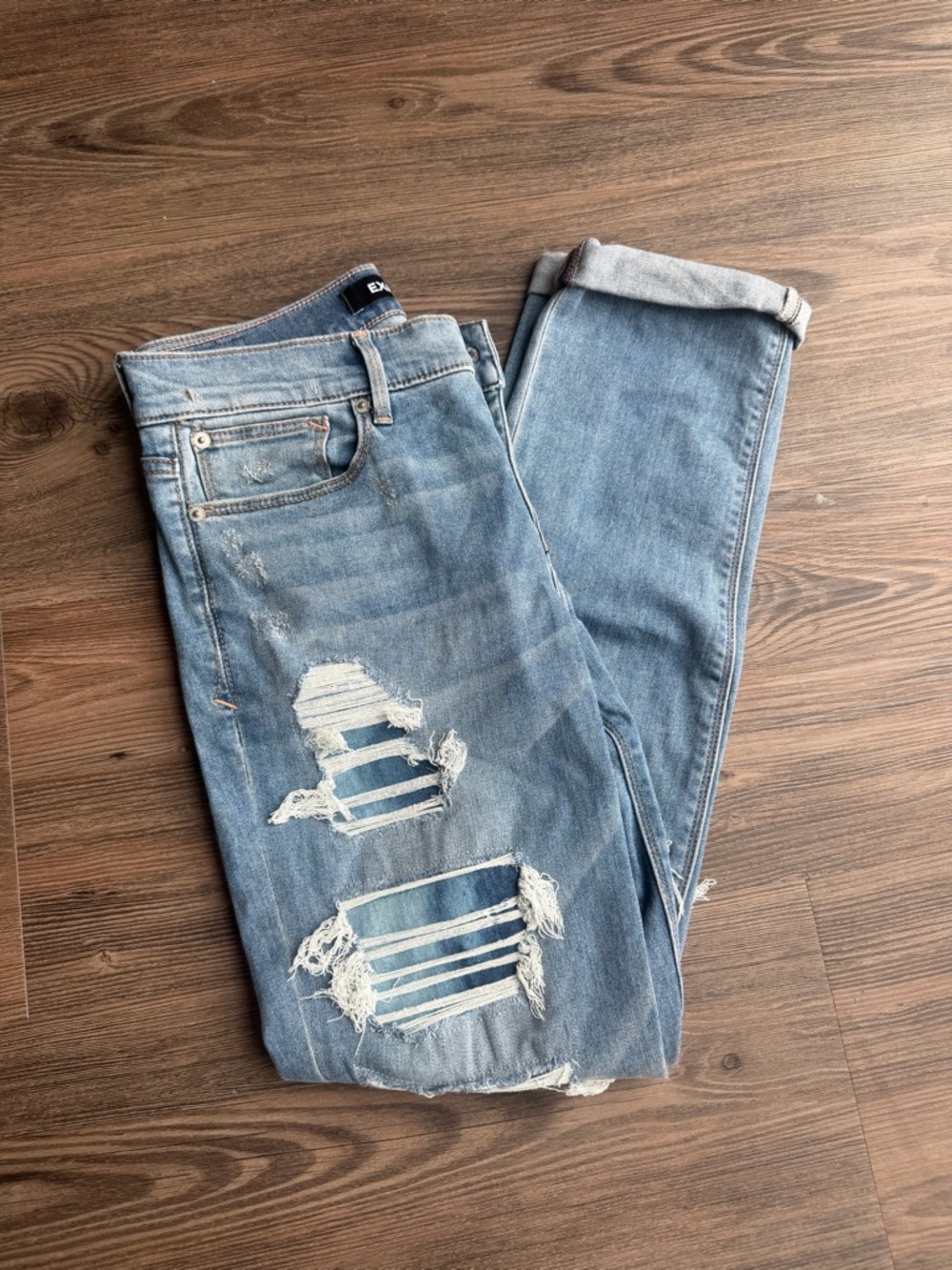 Express Women's Light Blue Distressed Skinny Jeans